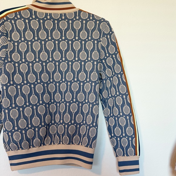 Tory Burch Tech Knit Jacquard Tennis Racquet Full-Zip Jacket Preppy Blue Medium - Picture 11 of 13